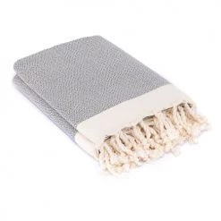 Febronie Plaids Plaid En Coton 160x250 Gris Moyen Et écru -Plaids Soldes plaid en coton 160x250 gris moyen et ecru 1