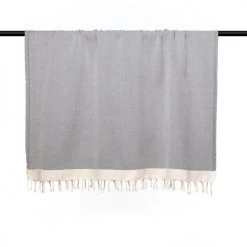 Febronie Plaids Plaid En Coton 160x250 Gris Moyen Et écru -Plaids Soldes plaid en coton 160x250 gris moyen et ecru 3