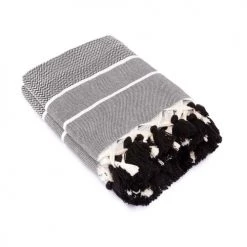 Febronie Plaids Plaid En Coton 160x250 Noir -Plaids Soldes plaid en coton 160x250 noir 1