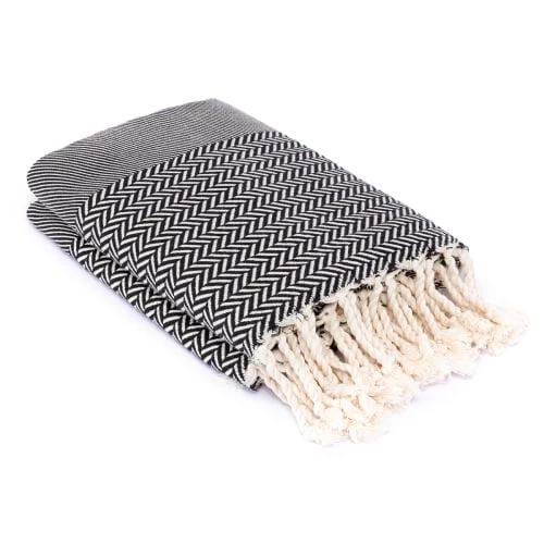 Febronie Plaids Plaid En Coton 160x250 Noir 4 Febronie Plaids Plaid En Coton 160x250 Noir – Image 2