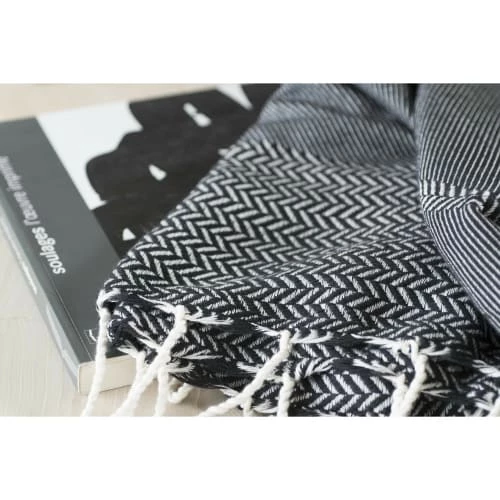 Febronie Plaids Plaid En Coton 160x250 Noir 8 Febronie Plaids Plaid En Coton 160x250 Noir – Image 6