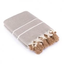 Febronie Plaids Plaid En Coton 160x250 Taupe -Plaids Soldes plaid en coton 160x250 taupe 7