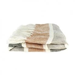 Now’s Home Plaids Plaid En Coton Et Polyester Gris Et Ocre 150cm -Plaids Soldes plaid en coton et polyester gris et ocre 150cm 1