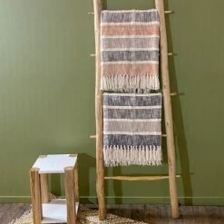 Now’s Home Plaids Plaid En Coton Et Polyester Gris Et Ocre 150cm -Plaids Soldes plaid en coton et polyester gris et ocre 150cm 3