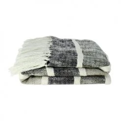 Now’s Home Plaids Plaid En Coton Et Polyester Noir Et Gris 150cm -Plaids Soldes plaid en coton et polyester noir et gris 150cm 1