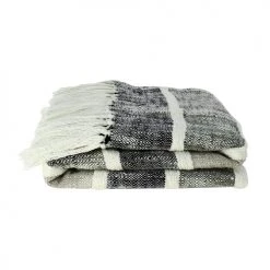 Now’s Home Plaids Plaid En Coton Et Polyester Noir Et Gris 150cm -Plaids Soldes plaid en coton et polyester noir et gris 150cm 3