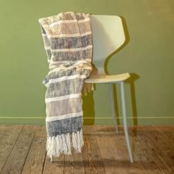 Now’s Home Plaids Plaid En Coton Et Polyester Noir Et Gris 150cm -Plaids Soldes plaid en coton et polyester noir et gris 150cm 4