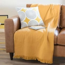 Maisons Du Monde Plaids Plaid En Coton Jaune 130x170 -Plaids Soldes plaid en coton jaune 130x170 1000 16 26 159680 4