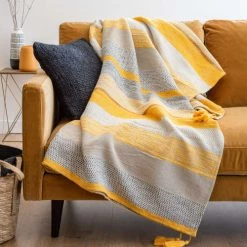 Maisons Du Monde Plaids Plaid En Coton Motifs à Rayures Multicolores 160x210 -Plaids Soldes plaid en coton motifs a rayures multicolores 160x210 1000 7 14 196527 2