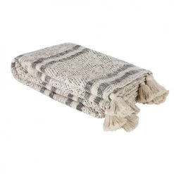 Maisons Du Monde Plaids Plaid En Coton Noir, écru Et Lurex Doré Avec Pompons 160x210