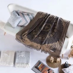 Guy Laroche Plaids Plaid En Coton Ocre 130x170 -Plaids Soldes plaid en coton ocre 130x170 4