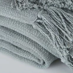 Maisons Du Monde Plaids Plaid En Coton Recyclé Bleu Céladon Avec Pompons 160x210 -Plaids Soldes plaid en coton recycle bleu celadon avec pompons 160x210 1000 4 9 223418 4