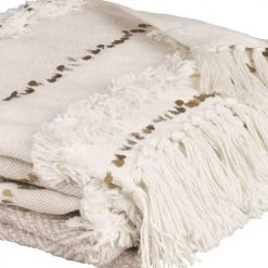 Maisons Du Monde Plaids Plaid En Coton Recyclé écru Et Beige 160x210 -Plaids Soldes plaid en coton recycle ecru et beige 160x210 1000 4 35 222993 4