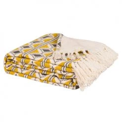 Maisons Du Monde Plaids Plaid En Coton Recyclé Motifs Imprimés écrus, Jaunes Et Gris Anthracite 160x210 -Plaids Soldes plaid en coton recycle motifs imprimes ecrus jaunes et gris anthracite 160x210 1000 0 31 222989 3