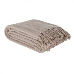 Maisons Du Monde Plaids Plaid En Coton Recyclé Taupe Avec Pompons 160x210