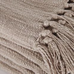 Maisons Du Monde Plaids Plaid En Coton Recyclé Taupe Avec Pompons 160x210 -Plaids Soldes plaid en coton recycle taupe avec pompons 160x210 1000 5 10 223419 4