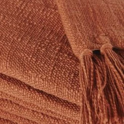 Maisons Du Monde Plaids Plaid En Coton Recyclé Terracotta Avec Pompons 160x210 -Plaids Soldes plaid en coton recycle terracotta avec pompons 160x210 1000 8 13 223422 3