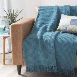 Maisons Du Monde Plaids Plaid En Coton Recyclé Tissé Bleu Canard 160x210 -Plaids Soldes plaid en coton recycle tisse bleu canard 160x210 1000 11 1 223000 3