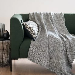 Maisons Du Monde Plaids Plaid En Coton Recyclé Tissé Motifs écrus Et Noirs 160x210