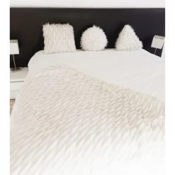 MX HOME Plaids Plaid En Fausse Fourrure Blanche Et Beige