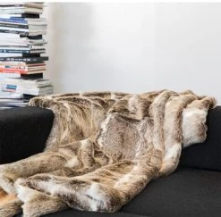 MX HOME Plaids Plaid En Fausse Fourrure Brodé Marron Clair