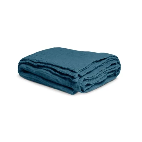 Blanc Cerise Plaids Plaid En Gaze De Coton 130x170 Cm Bleu Paon 4 Blanc Cerise Plaids Plaid En Gaze De Coton 130x170 Cm Bleu Paon – Image 2