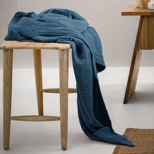 Blanc Cerise Plaids Plaid En Gaze De Coton 130x170 Cm Bleu Paon 5 Blanc Cerise Plaids Plaid En Gaze De Coton 130x170 Cm Bleu Paon – Image 3