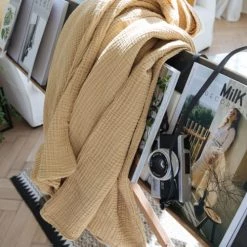 Blanc Cerise Plaids Plaid En Gaze De Coton 130x170 Cm Caramel -Plaids Soldes plaid en gaze de coton 130x170 cm caramel 2