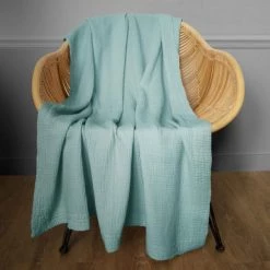 Blanc Cerise Plaids Plaid En Gaze De Coton 130x170 Cm Vert Givré