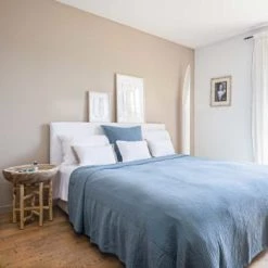 Maison D'été Plaids Plaid En Gaze De Coton Blanc 180X220 CM -Plaids Soldes plaid en gaze de coton bleu fume 180x220 cm 5