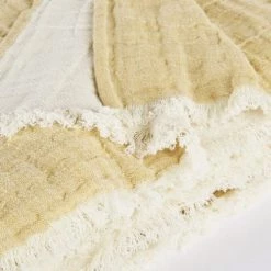 Maisons Du Monde Plaids Plaid En Gaze De Coton Et Lin Jaune Sable 160x210 -Plaids Soldes plaid en gaze de coton et lin jaune sable 160x210 1000 4 6 222636 3