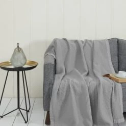 Sensei Maison Plaids Plaid En Gaze De Coton Gris Perle 130x170 Cm -Plaids Soldes plaid en gaze de coton gris perle 130x170 cm 6