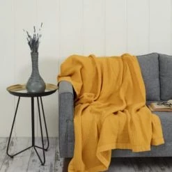 Sensei Maison Plaids Plaid En Gaze De Coton Gris Perle 130x170 Cm -Plaids Soldes plaid en gaze de coton miel 130x170 cm 6