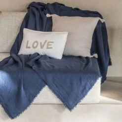 Febronie Plaids Plaid En Lin Lavé 180x260 Indigo -Plaids Soldes plaid en lin lave 180x260 indigo 2