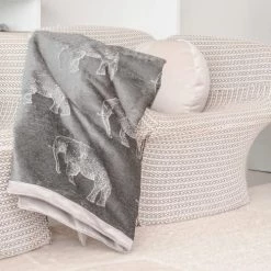 MX HOME Plaids Plaid En Velours Gris Avec éléphants Brodées