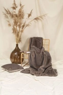 Magma Plaids Plaid Fausse Fourrure Vison Ivoire Doublure Unie 200x150 -Plaids Soldes plaid fausse fourrure ecureuil gris brun doublure unie 200x150 1