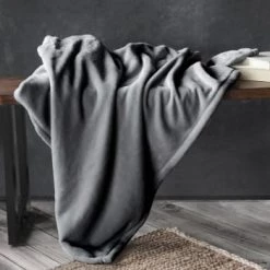 Mello Plaids Plaid Flanelle Douceur Gris Foncé 150x200cm -Plaids Soldes plaid flanelle douceur gris fonce 150x200cm 3