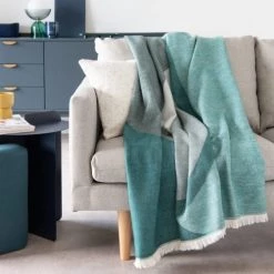 Maisons Du Monde Plaids Plaid Gratté, Motif Graphique En Jacquard écru Et Bleu 140x160