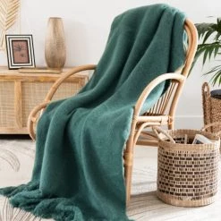 Maisons Du Monde Plaids Plaid Gratté Vert Sapin à Franges 150x200