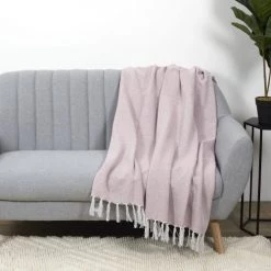 Toilinux Plaids Plaid Imprimé Géométrique Avec Franges Nouées 125 X 150 Cm Rose