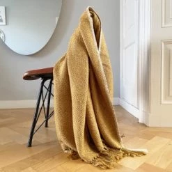 Malagoon Plaids Plaid Tissé Bleu Plomb 125x150 -Plaids Soldes plaid jaune miel 125x150 1