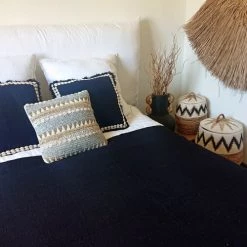 My Bliss Home Plaids Plaid Noir En Coton 200x140 Cm -Plaids Soldes plaid noir en coton 200x140 cm 3