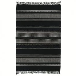 Malagoon Plaids Plaid Noir En Coton à Rayures 135x220 -Plaids Soldes plaid noir en coton a rayures 135x220 4