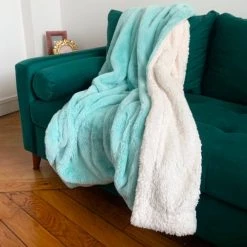 Le Comptoir De La Plage Plaids Plaid Polaire Doublé Imitation "Lapin" Aqua 130x170cm