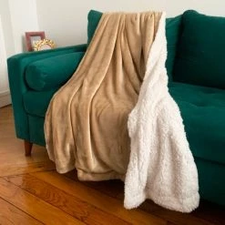 Le Comptoir De La Plage Plaids Plaid Polaire Doublé Imitation " Mouton" Beige Clair 130x170