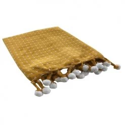 Future Home Plaids Plaid Polycoton Curry Et Blanc Avec Pompons 125x150cm -Plaids Soldes plaid polycoton curry et blanc avec pompons 125x150cm 3