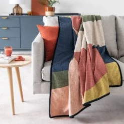 Maisons Du Monde Plaids Plaid Rembourré En Polyester Et Coton Finition Passepoil En Velours De Coton Kaki, Marron Et Rose 130x170