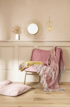 Magma Plaids Plaid Rose Chiné à Franges 190x130cm -Plaids Soldes plaid rose chine a franges 190x130cm 2