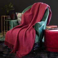 Maisons Du Monde Plaids Plaid Tissé En Coton Recyclé à Franges Rouge 160x210