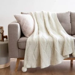 Maisons Du Monde Plaids Plaid Tricoté écru 125x150 -Plaids Soldes plaid tricote ecru 125x150 1000 3 11 197713 4